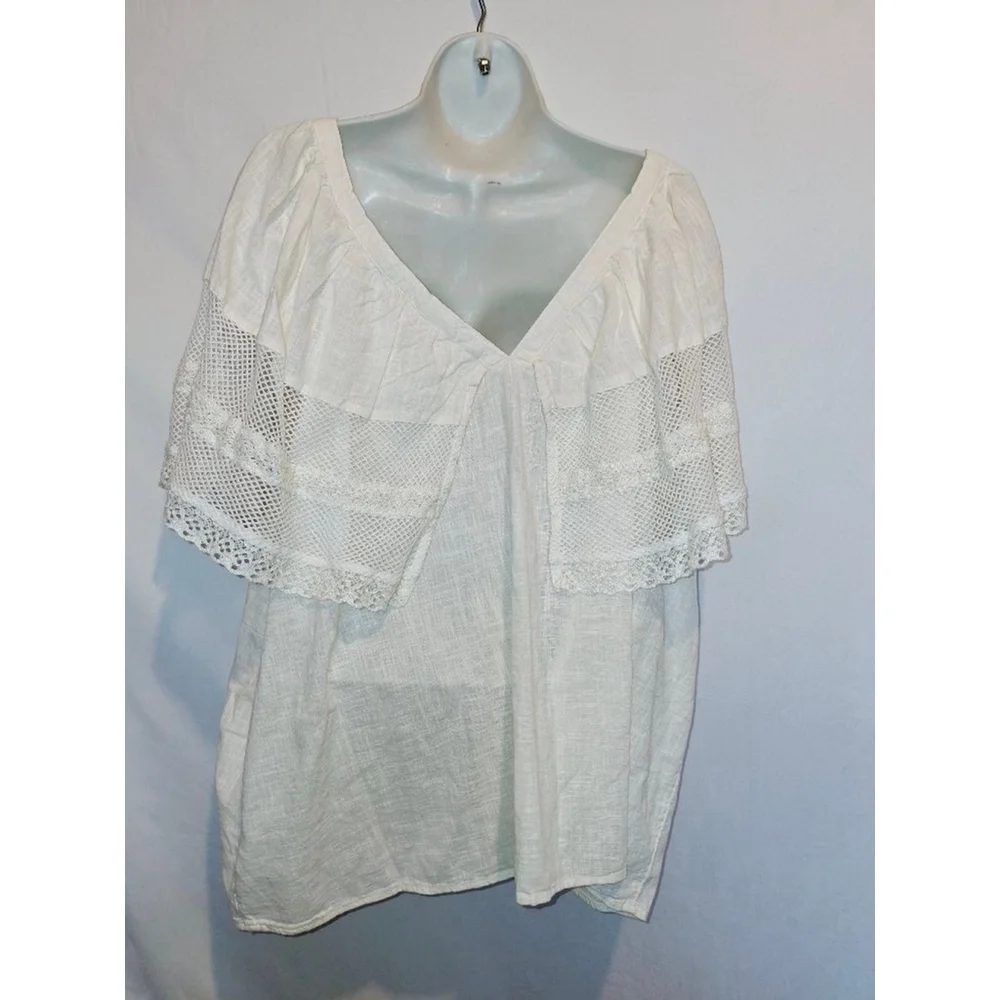Old Navy White 4X flutter sleeve white lace 100% cotton sailor blouse - Picture 3 of 5